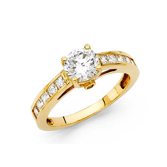14K Yellow Gold Women’s Solitaire Design CZ Ring with Channel-Set Side CZ