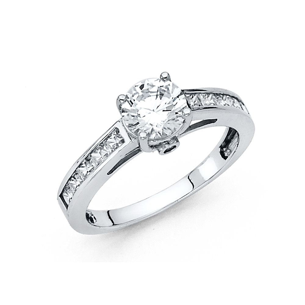 14K White Gold Women’s Solitaire Design CZ Ring with Channel-Set Side CZ