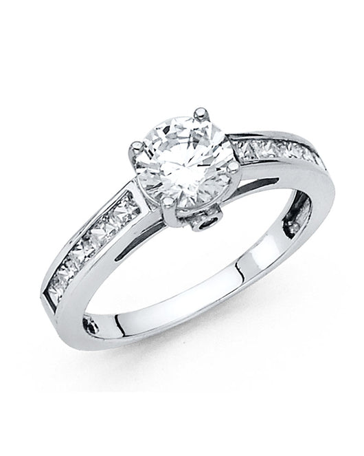 14K White Gold Women’s Solitaire Design CZ Ring with Channel-Set Side CZ