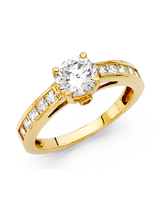 14K Yellow Gold Women’s Solitaire Design CZ Ring with Channel-Set Side CZ