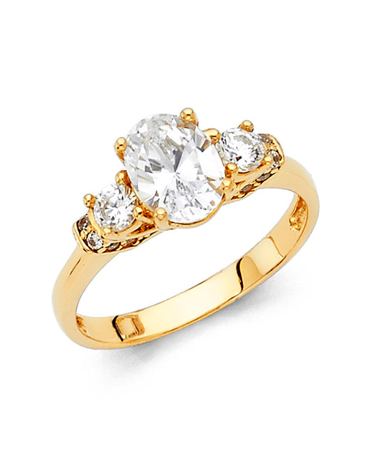14K Yellow Gold Oval Shaped Three-Stone CZ Ring