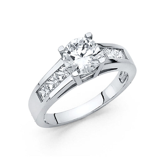 14K White Gold Women's Round & Princess Cut Cubic Zirconia Engagement Ring