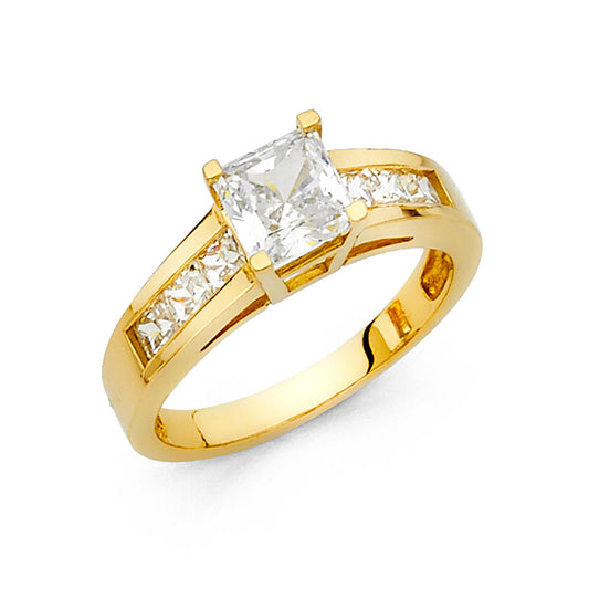 14K Yellow Gold Women's Princess Cut Channel Set Cubic Zirconia Engagement Ring