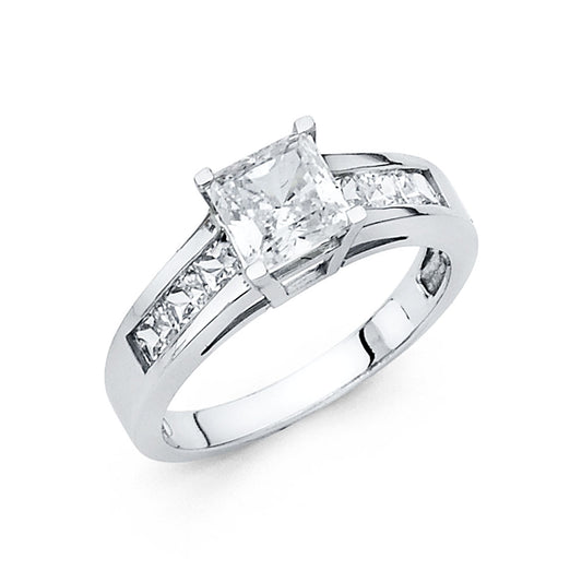 14K White Gold Women's Princess Cut Channel Set Cubic Zirconia Engagement Ring