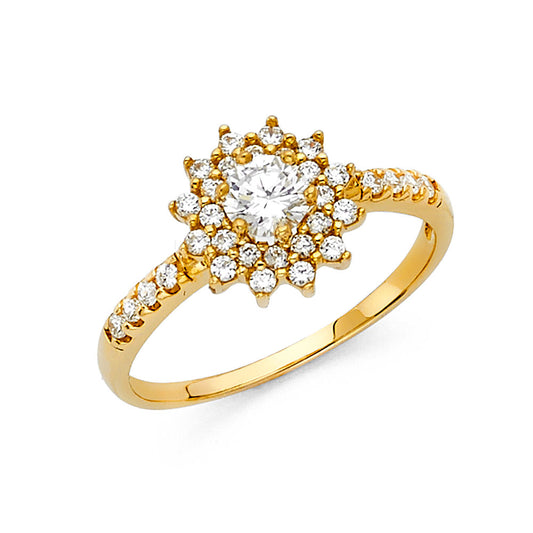 14K Yellow Gold Women’s Round Halo Solitaire CZ Ring