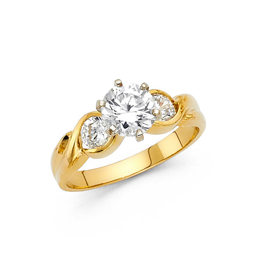 14K Yellow Gold Women’s Round Three-Stone Solitaire CZ Ring