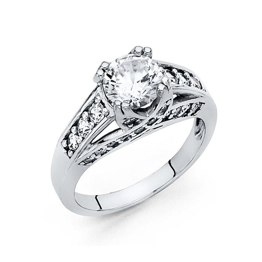 14K White Gold Cubic Zirconia Solitaire Engagement Ring