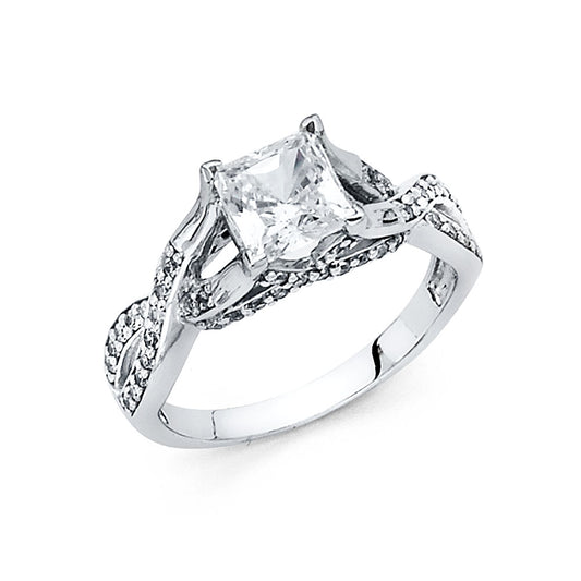 14K White Gold Women’s Princess Cut Twisted Shank Cubic Zirconia Engagement Ring