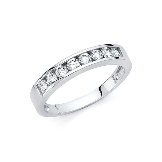 14K White Gold CZ Channel Set Wedding Band