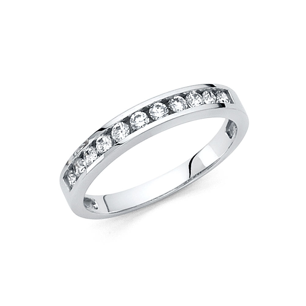 14K White Gold CZ Channel Set Wedding Band