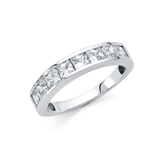 14K White Gold CZ Channel Set Wedding Band