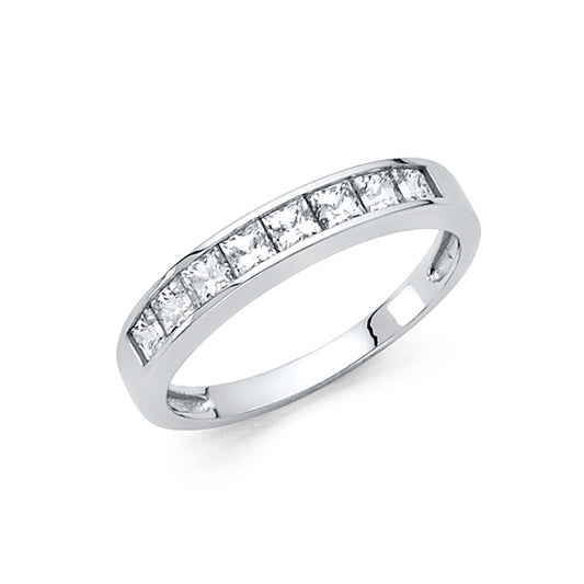 14K White Gold CZ Channel Set Wedding Band
