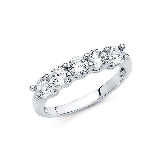14K White Gold CZ Prong Set Wedding Band