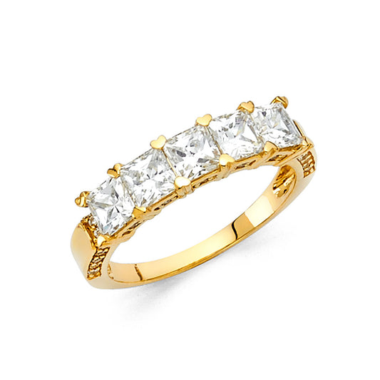 14K Yellow Gold Princess Cut CZ Wedding Band