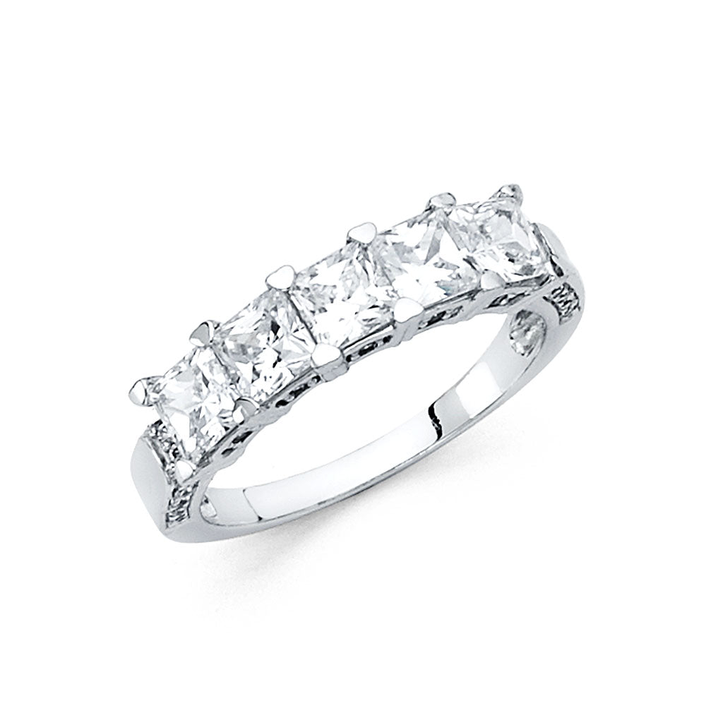14K White Gold Princess Cut CZ Wedding Band