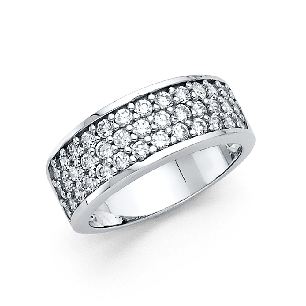 14K White Gold Pavé-Set Round CZ Wedding Band