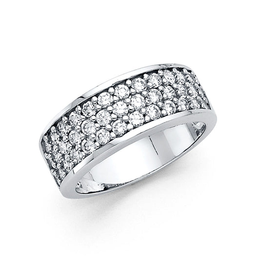 14K White Gold Pavé-Set Round CZ Wedding Band