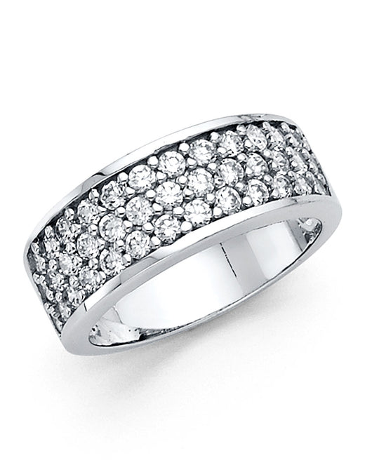 14K White Gold Pavé-Set Round CZ Wedding Band