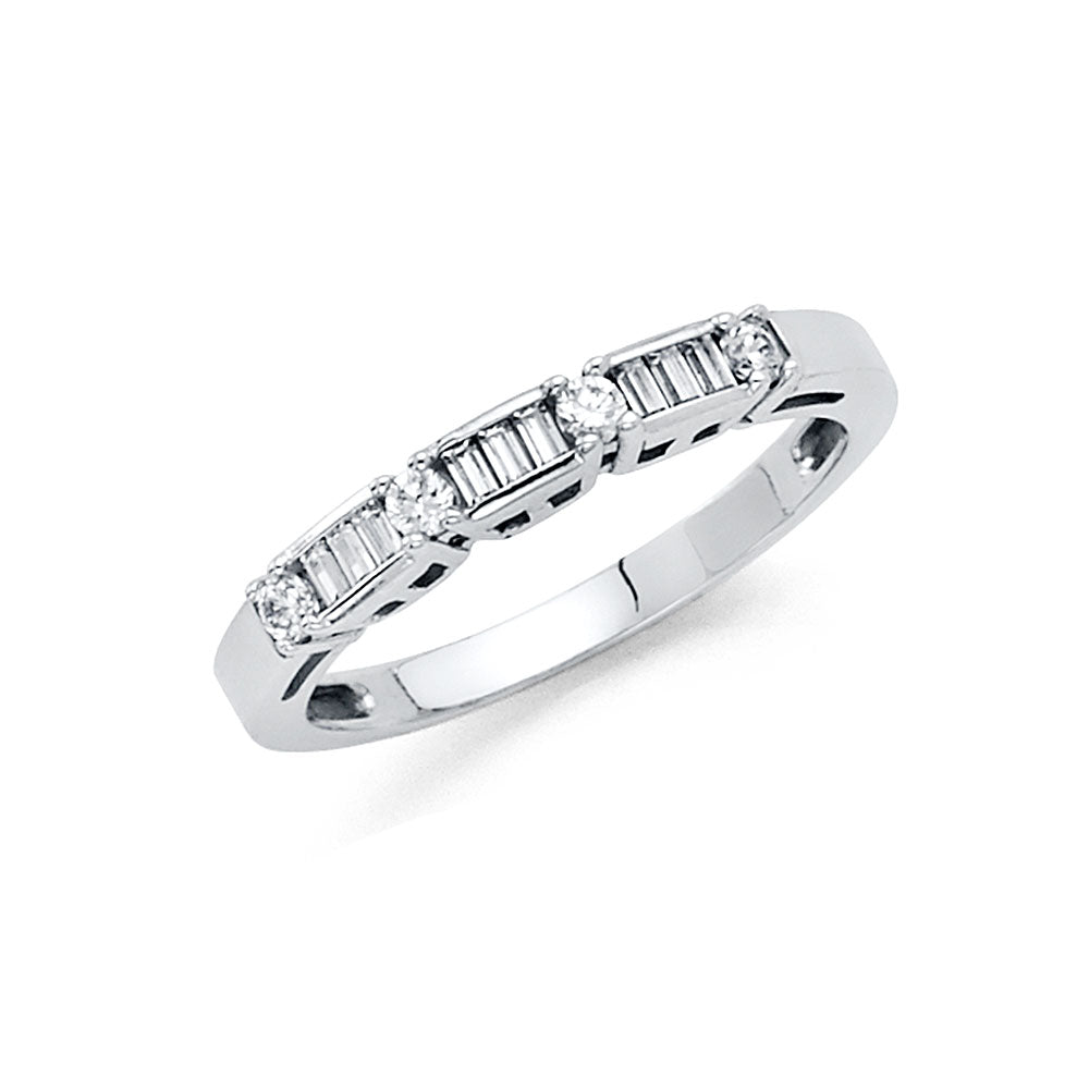 14K White Gold 2-Piece 14K Wedding Band Set with Round Center CZ and Baguette Accents
