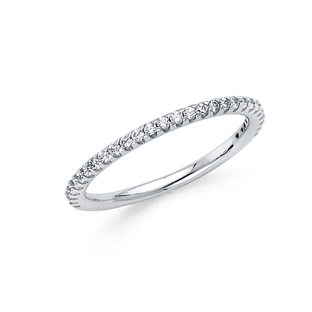 14K White Gold Prong-Set Round CZ Wedding Band