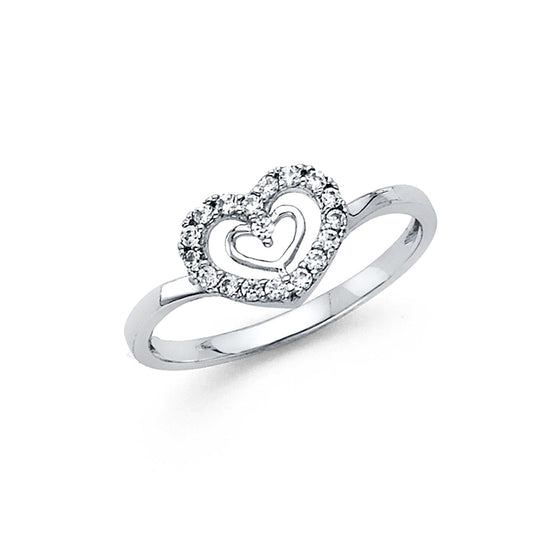 14K White Gold Women’s Double Heart CZ Ring
