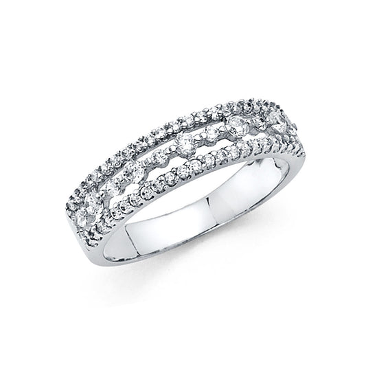 14K White Gold Triple Row CZ Band Ring