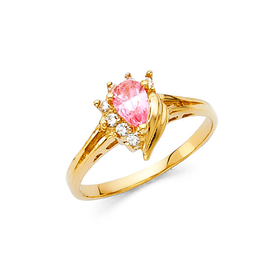 14K Yellow Gold Pink CZ Solitaire Women’s Ring