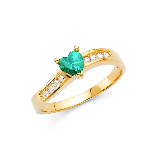 14K Yellow Gold Synthetic Emerald Green CZ Solitaire Women’s Ring