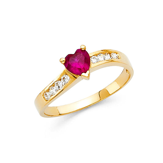 14K Yellow Gold Synthetic Ruby Red CZ Solitaire Women’s Ring