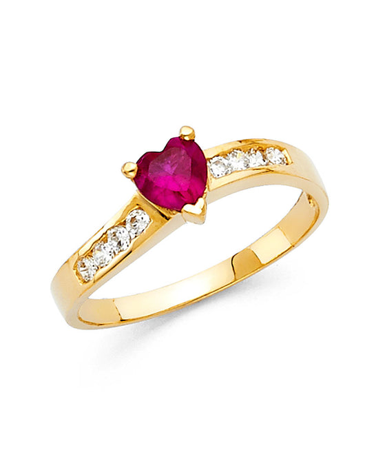 14K Yellow Gold Synthetic Ruby Red CZ Solitaire Women’s Ring