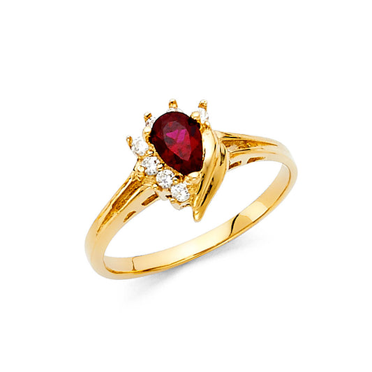 14K Yellow Gold Red CZ Solitaire Women’s Ring