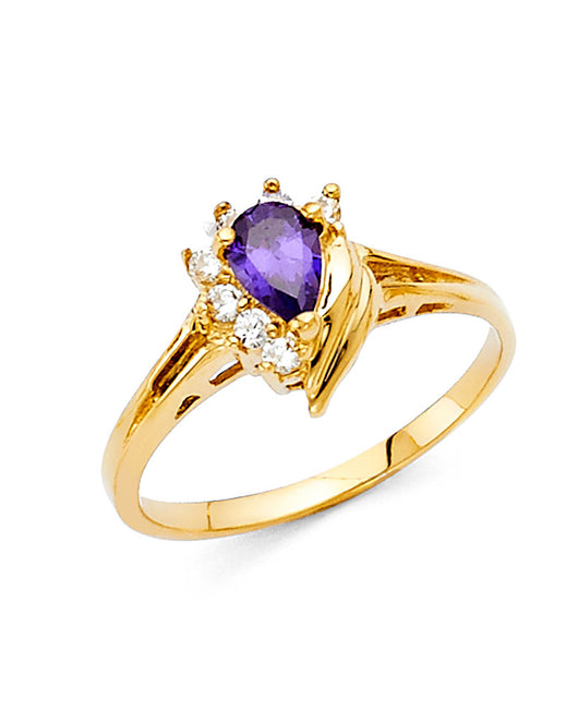 14K Yellow Gold Purple CZ Solitaire Women’s Ring
