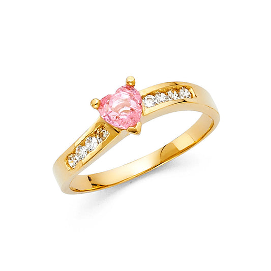 14K Yellow Gold Pink CZ Solitaire Women’s Ring