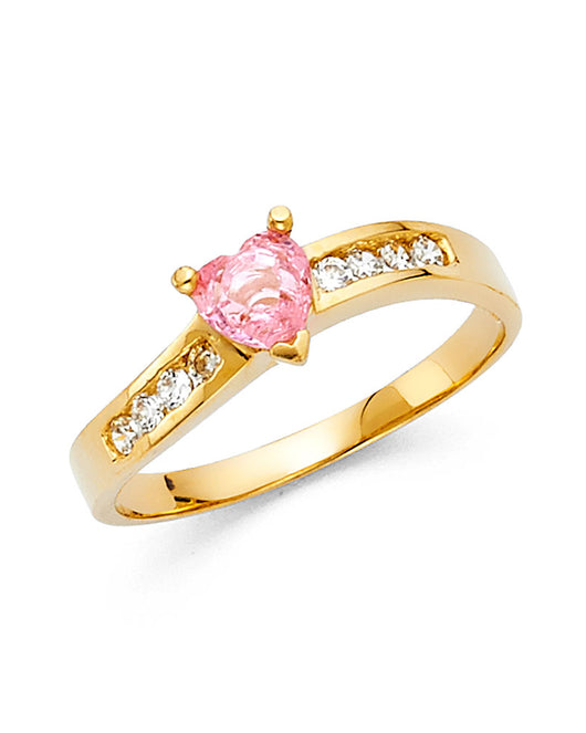 14K Yellow Gold Pink CZ Solitaire Women’s Ring