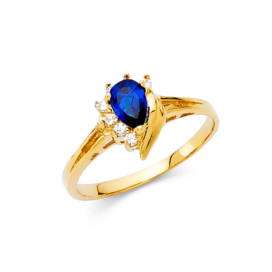 14K Yellow Gold Blue CZ Solitaire Women’s Ring