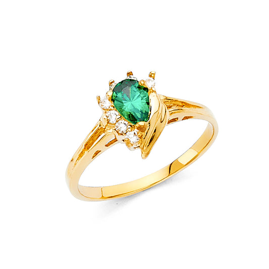 14K Yellow Gold Green CZ Solitaire Women’s Ring