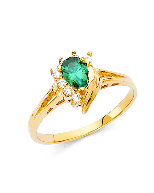 14K Yellow Gold Green CZ Solitaire Women’s Ring