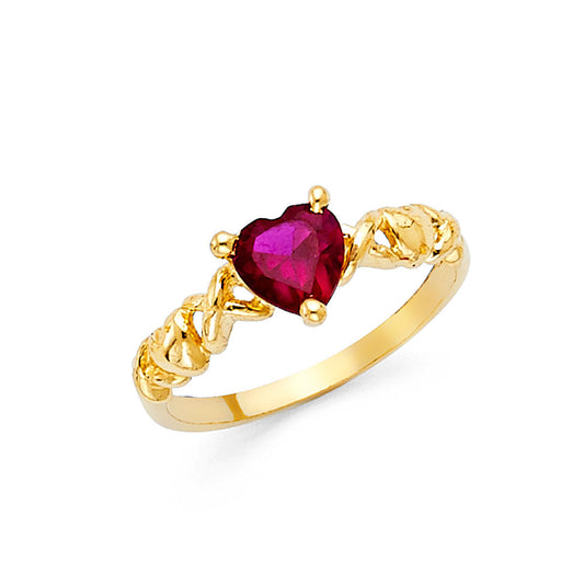 14K Yellow Gold Synthetic Red Ruby CZ Heart Solitaire Women’s Ring