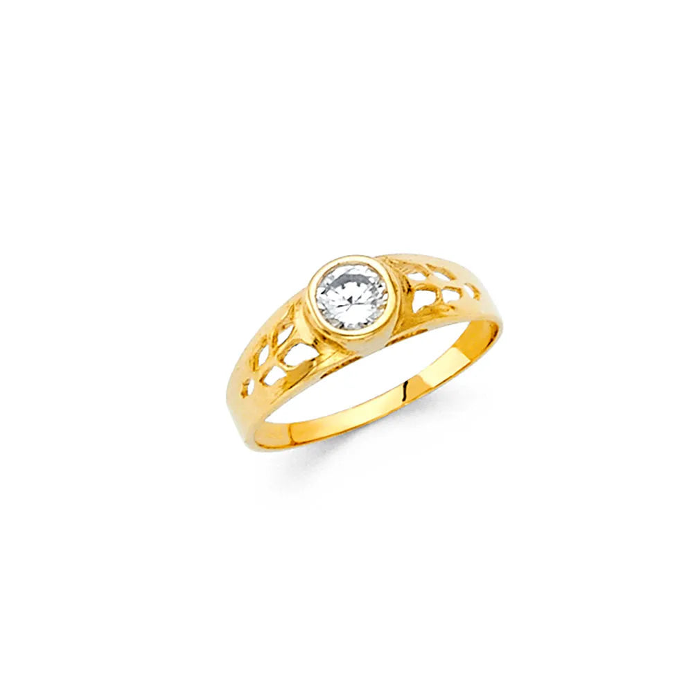 14K Yellow Gold Round Bezel Set CZ Filigree Children’s Ring