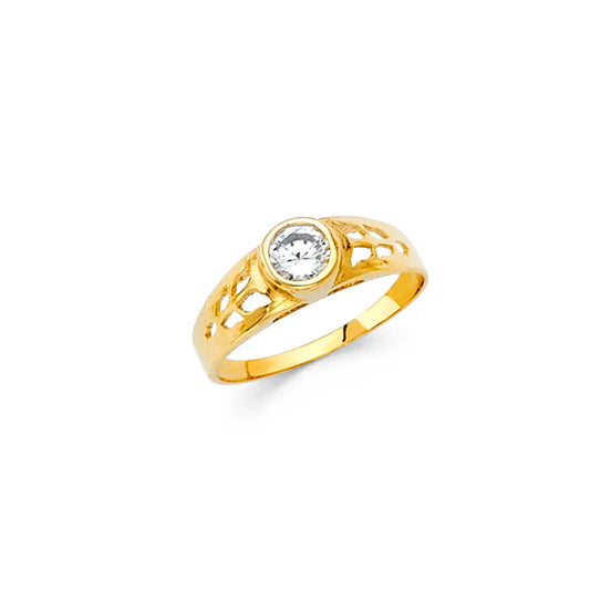 14K Yellow Gold Round Bezel Set CZ Filigree Children’s Ring