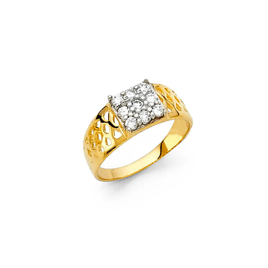 14K Yellow Gold Square Cluster CZ Filigree Children’s Ring