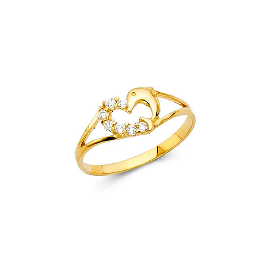 14K Yellow Gold Dolphin CZ Children’s Ring