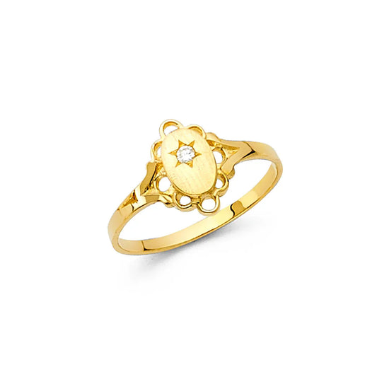 14K Yellow Gold Oval Starburst CZ Children’s Ring