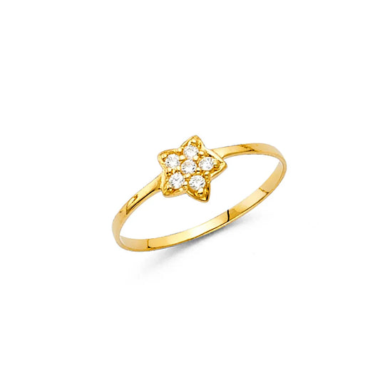 14K Yellow Gold Star Design White CZ Children’s Ring