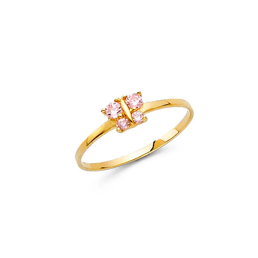 14K Yellow Gold Pink CZ Butterfly Children’s Ring