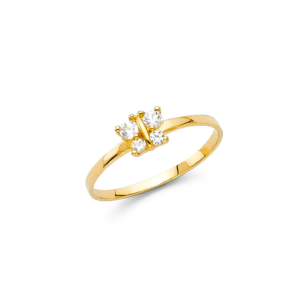 14K Yellow Gold White CZ Butterfly Children’s Ring