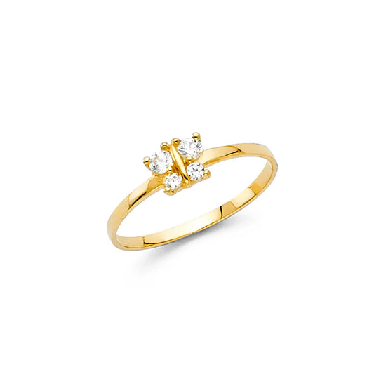 14K Yellow Gold White CZ Butterfly Children’s Ring
