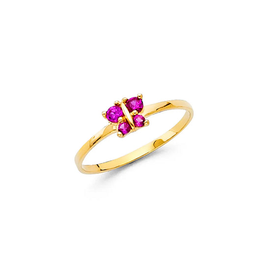 14K Yellow Gold Red CZ Butterfly Children’s Ring