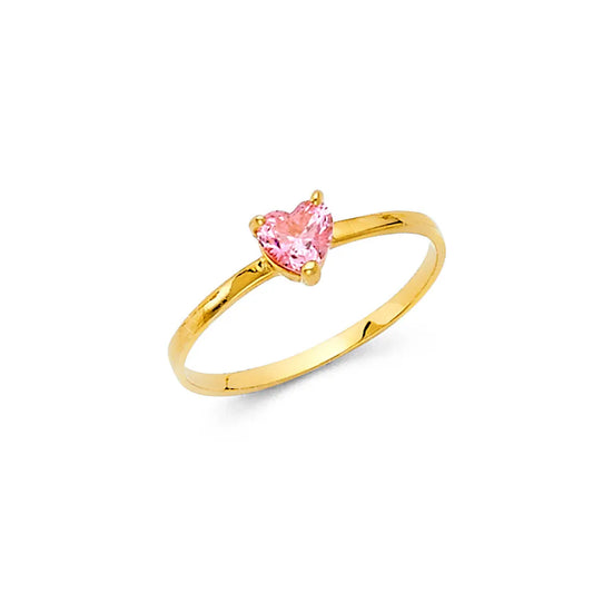 14K Yellow Gold Heart Shape Pink CZ Children’s Ring