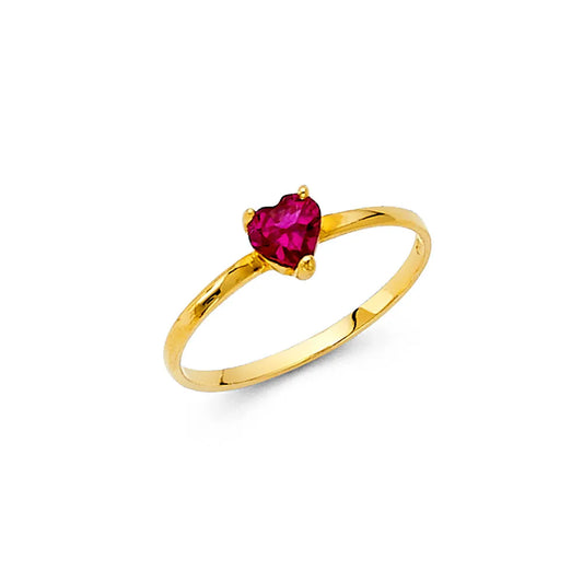 14K Yellow Gold Heart Shape Red CZ Children’s Ring